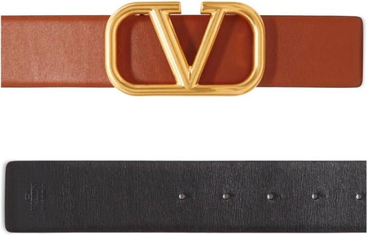Valentino Garavani Bruin Leren Riem met Omkeerbaar Ontwerp en Gouden Logo Bruin Dames