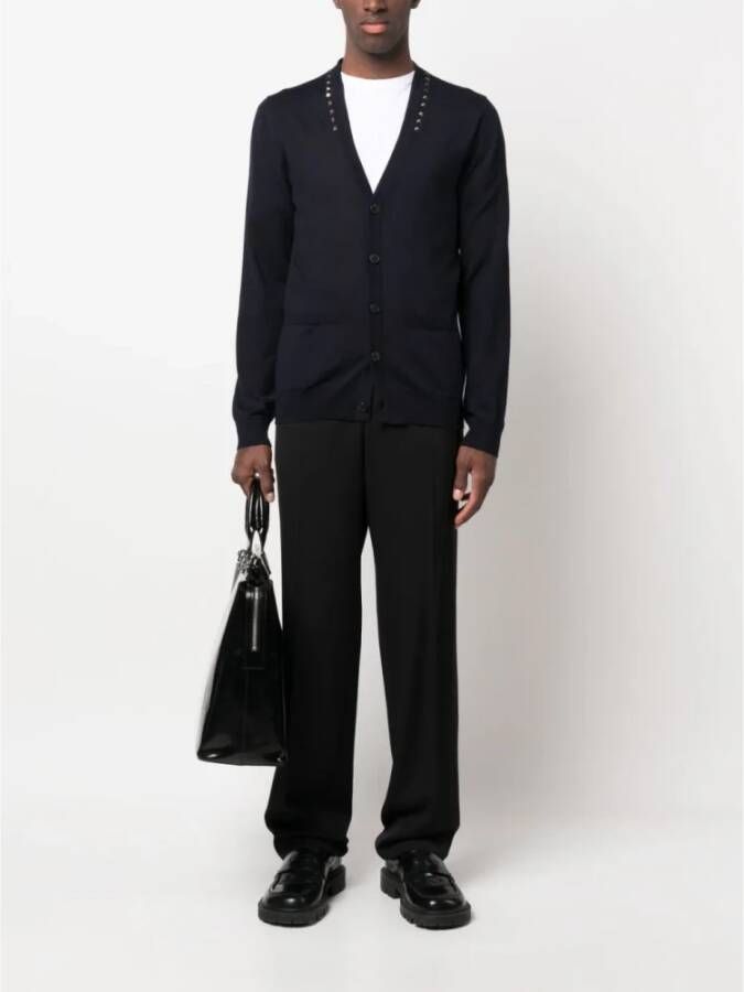 Valentino Garavani Blauwe V-hals Cardigan met Onbenoemde Studs Blauw Heren