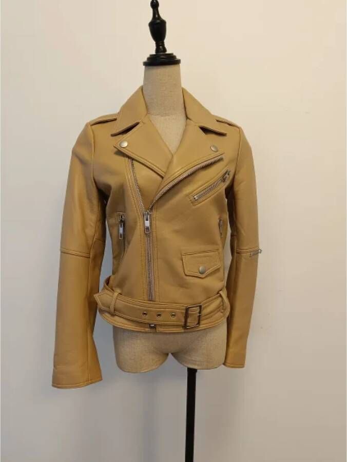 Valentino Vintage Pre-owned Leather outerwear Beige Dames