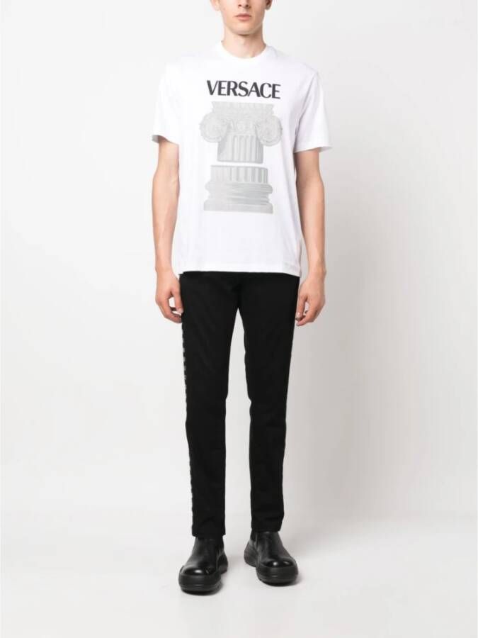 Versace 1W000 Optisch Wit Print T-Shirt Wit Heren