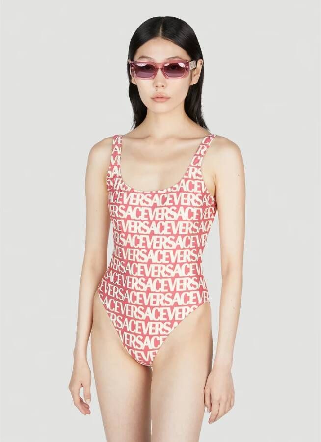 Versace Bedrukte badpak met logo Roze Dames