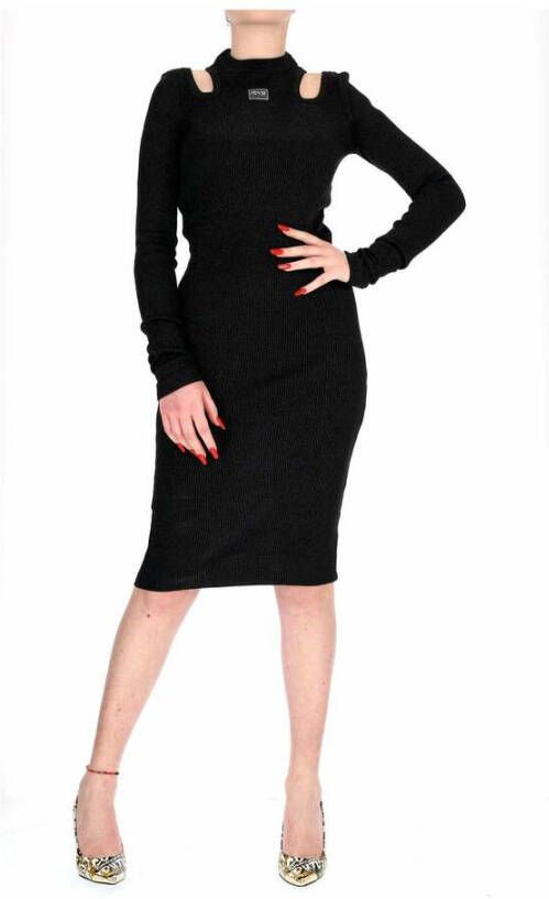 Versace Jeans Couture MIDI-jurk met ribben met lange mouwen vrouw Versace 73hao976-J0033 zwart Dames