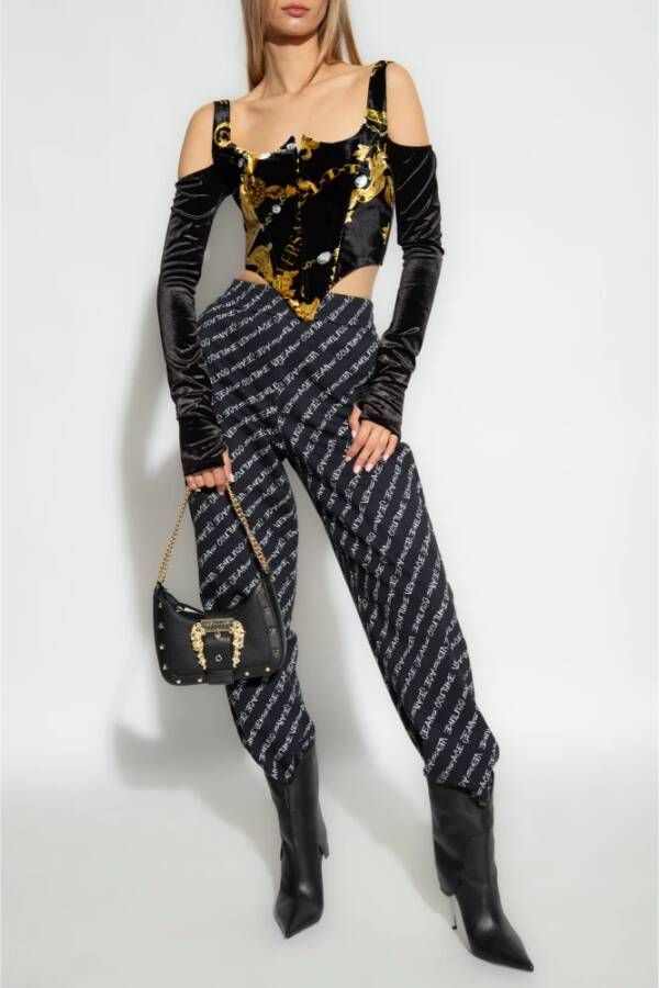 Versace Jeans Couture Bedrukte fluwelen top Zwart Dames