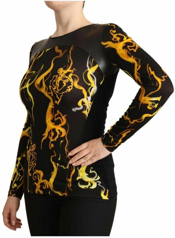 Versace Jeans Couture Viscose Long Sleeves Round Neck Top Blouse Zwart Dames