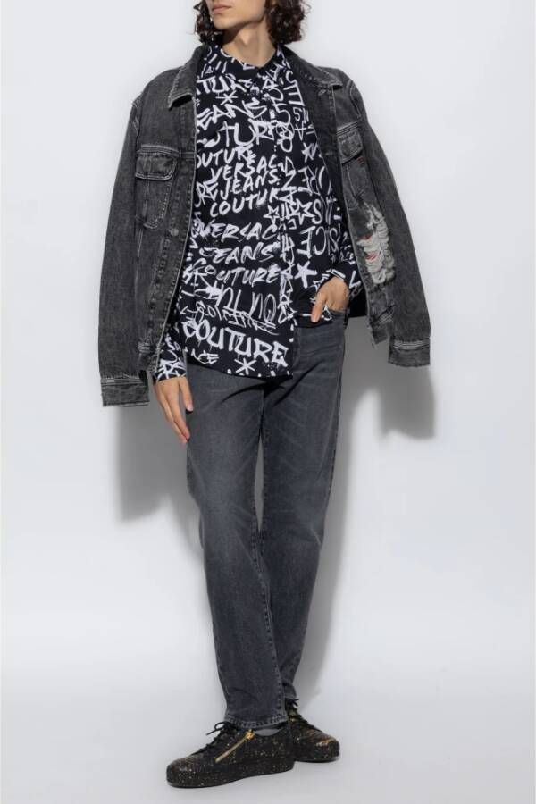 Versace Jeans Couture Shirt met 'Graffiti' patroon Zwart Heren