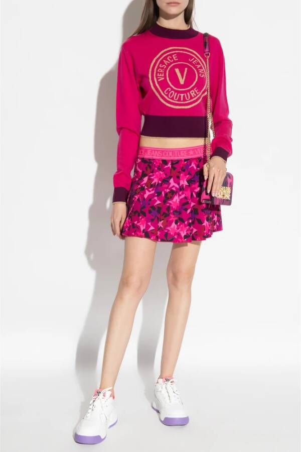 Versace Jeans Couture Cropped sweater met logo Roze Dames
