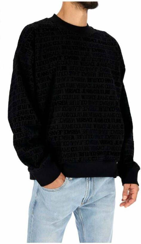 Versace Jeans Couture Felpa basic a girocollo con stampa logo floccato uomo 73Gai310-Fs045 Nero Zwart Heren