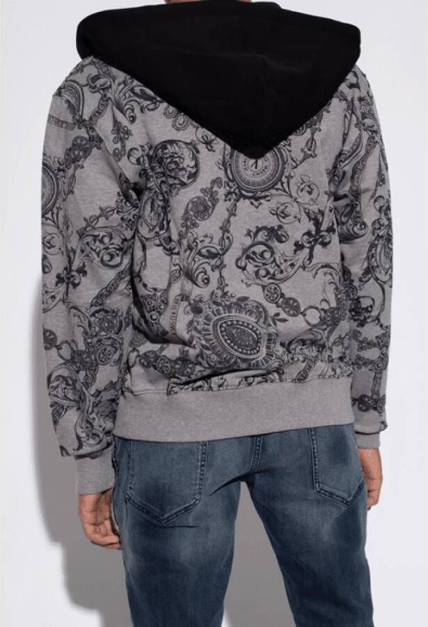 Versace Jeans Couture Grijze en Zwarte Hoodie S Zwart Heren
