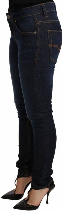 Versace Jeans Couture donkerblauw katoen lage taille skinny denim jeans Blauw Dames