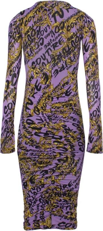 Versace Jeans Couture Lavendel Paarse Logo-Print Midi Jurk Purple Dames