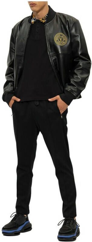 Versace Jeans Couture Leather bomber jacket Zwart Heren