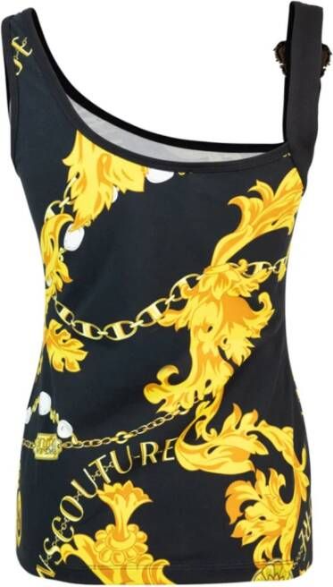 Versace Jeans Couture Slim Fit Asymmetrische Halslijn Zwarte Top Black Dames