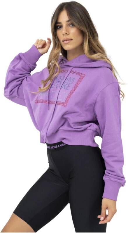 Versace Jeans Couture Stijlvolle Crop Sweatshirt met Kristal Logo Purple Dames