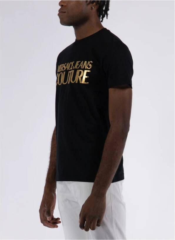 Versace Jeans Couture Logo Foil T-Shirt Katoenen Jersey Regular Fit Zwart Heren