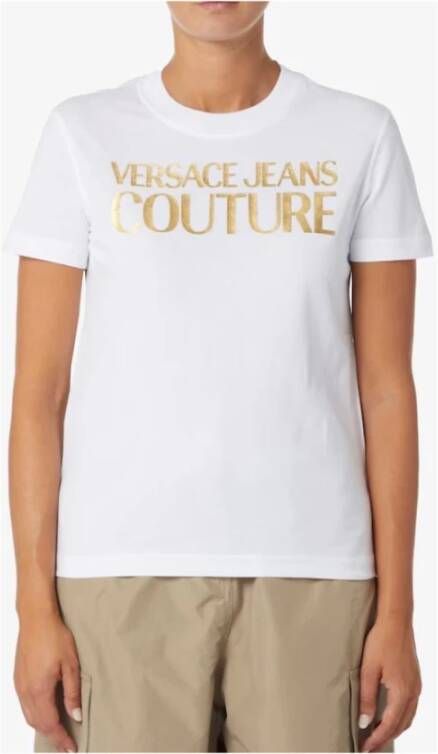 Versace Jeans Couture Witte Crewneck T-shirts en Polos met Logo Print Wit Dames