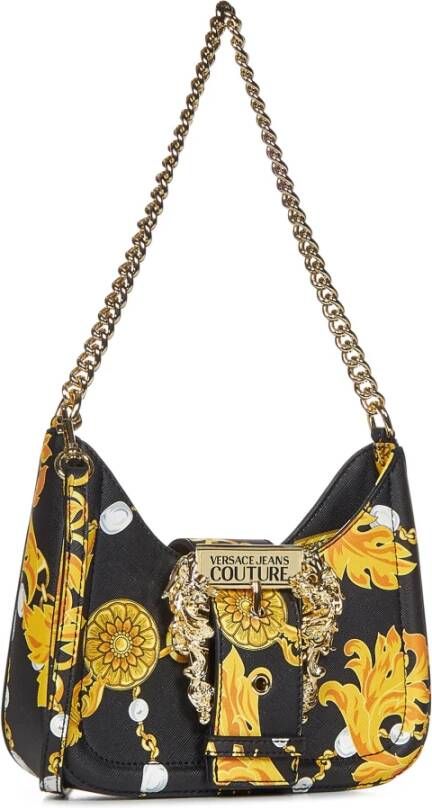 Versace Jeans Couture Zwarte Chain Couture Tas met Flap Sluiting Zwart Dames
