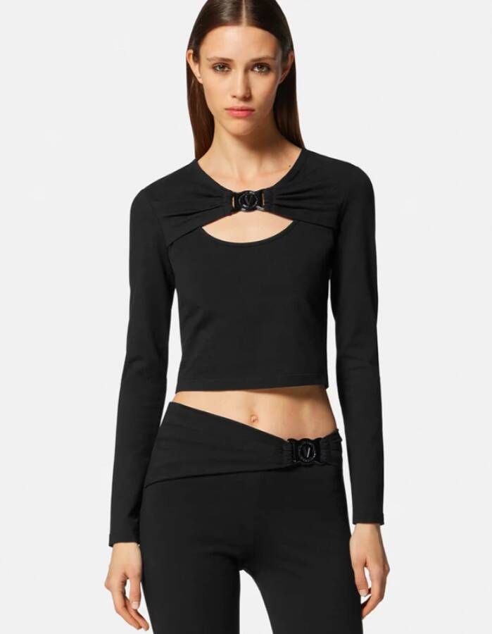 Versace Jeans Couture Zwarte crop top met lange mouwen Zwart Dames