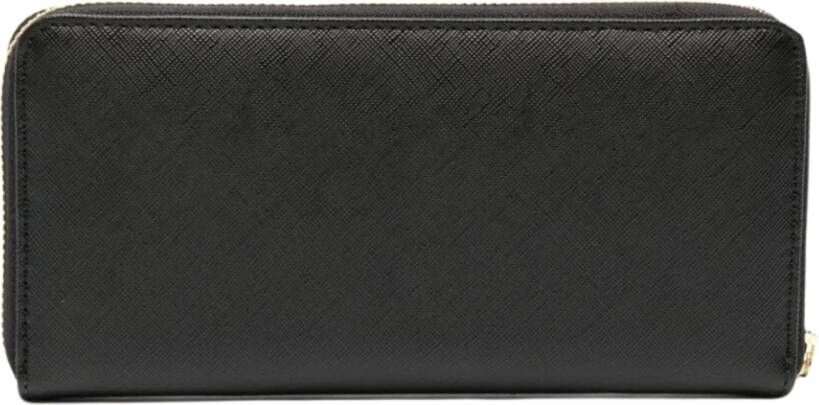 Versace Jeans Couture Zwarte Portemonnees met D Ritssluiting Saffiano Logo Metaal Zwart Dames