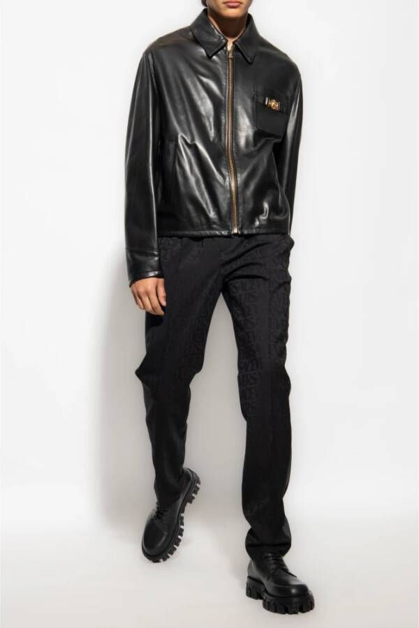 Versace Leren jas Zwart Heren