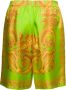 Versace Barocco Silk Bermuda Shorts Lime Gold Green Heren - Thumbnail 2