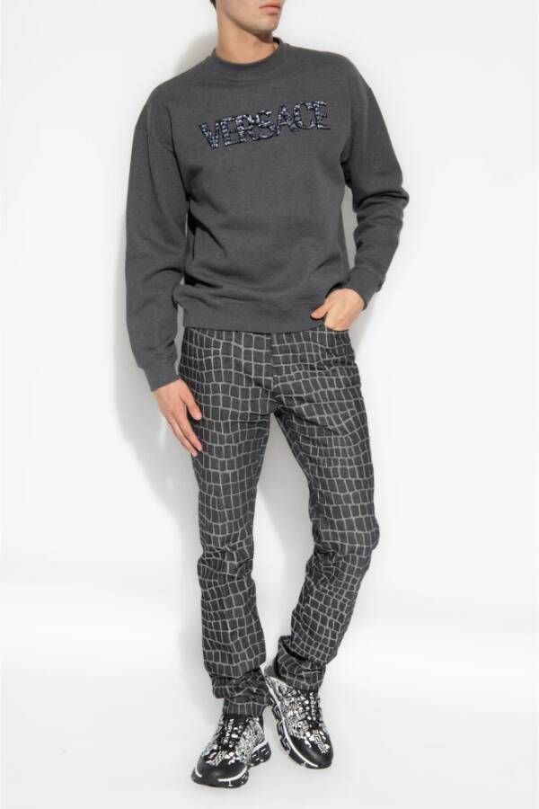 Versace Sweatshirt met logo Grijs Heren