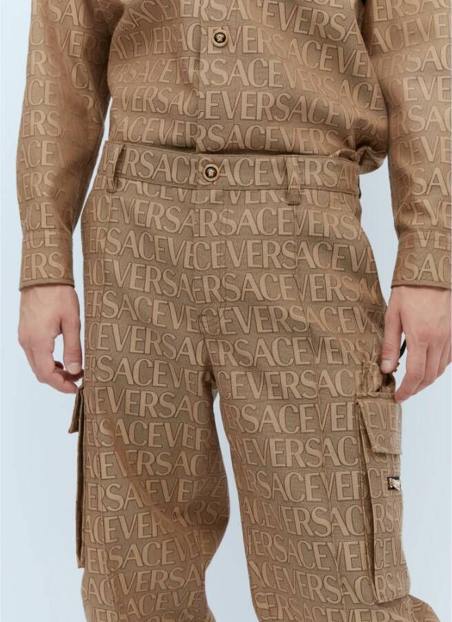 Versace Informele Pantalon van Canvas Stof Bruin Heren
