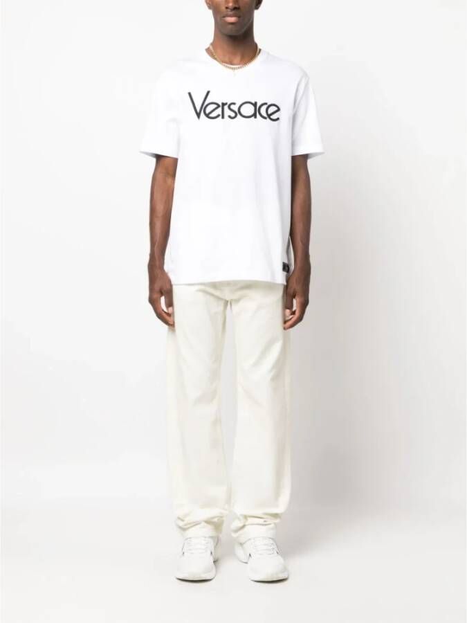 Versace Witte Logo Geborduurde T-shirts en Polos Wit Heren