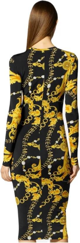 Versace Zwart en Goud Chain Couture Midi Jurk Meerkleurig Dames