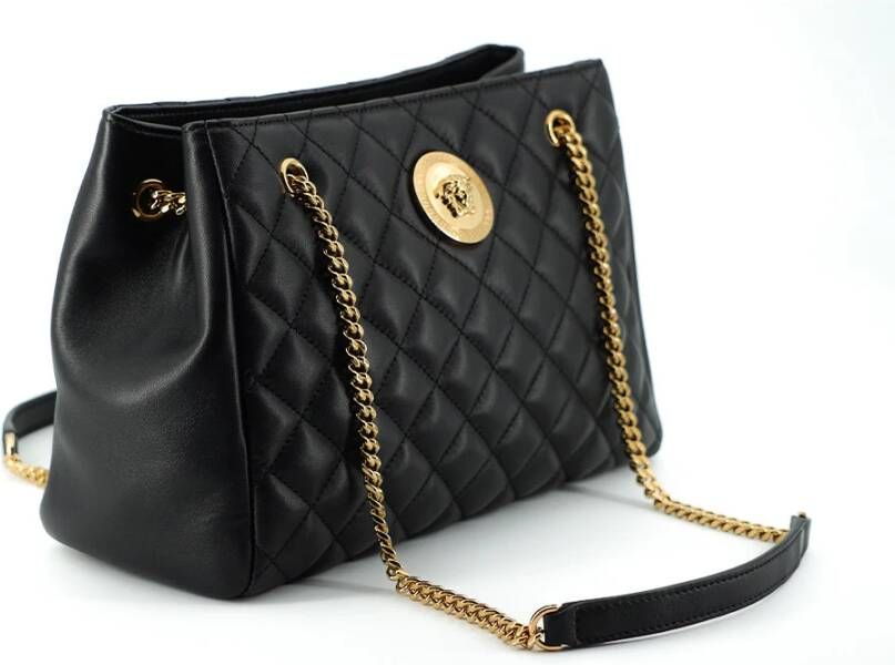 Versace Zwarte Gewatteerde Nappa Leren Medusa Tote Handtas Black Dames