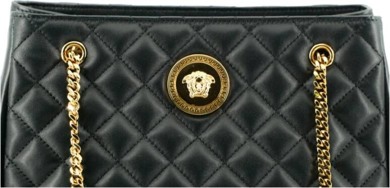 Versace Zwarte Gewatteerde Nappa Leren Medusa Tote Handtas Black Dames