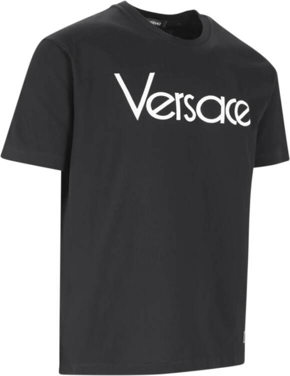 Versace Zwarte katoenen T-shirt met logo Zwart Heren