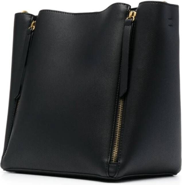 Versace Zwarte schoudertas met ritsen en gouden plaat Black Dames
