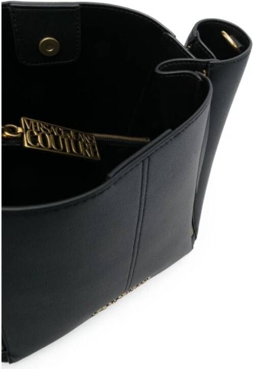 Versace Zwarte schoudertas met ritsen en gouden plaat Black Dames