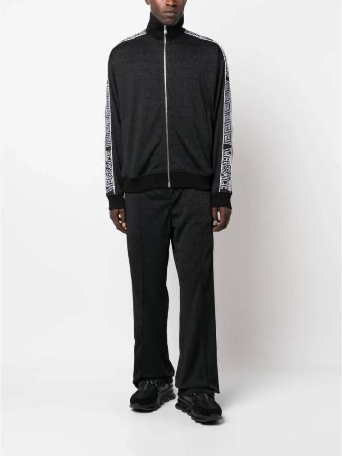 Versace Zwarte Sweaters met Allover Patroon en Signature Greca Details Zwart Heren