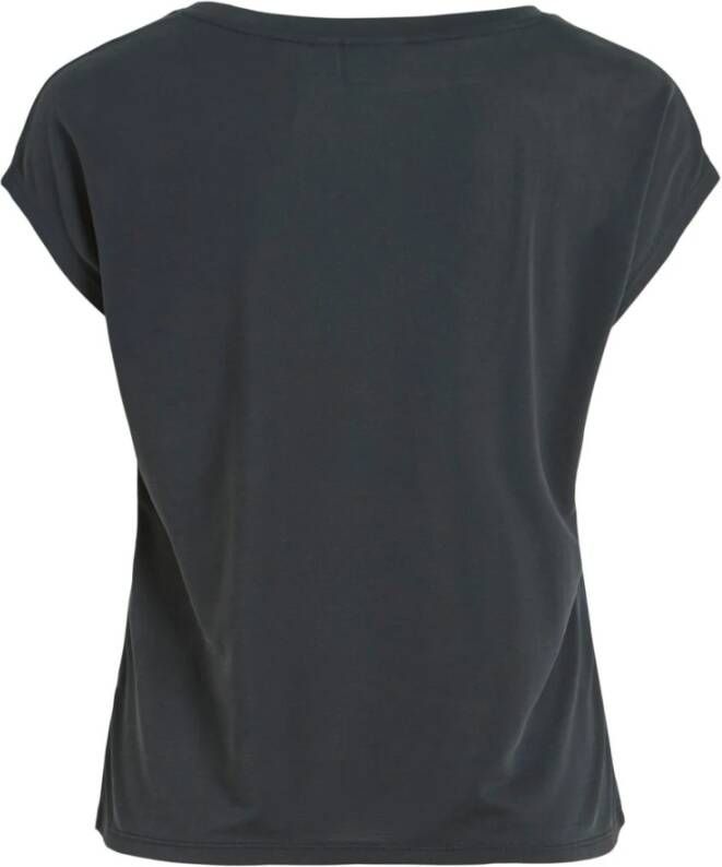 Vila Zwarte V-hals T-shirt voor vrouwen Black Dames