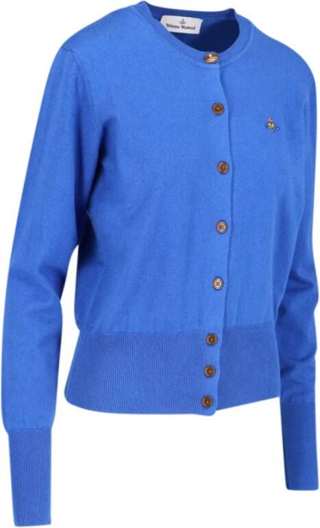 Vivienne Westwood Blauwe Katoenen en Kasjmier Cardigan met Multicolor Geborduurd Logo Blauw Dames