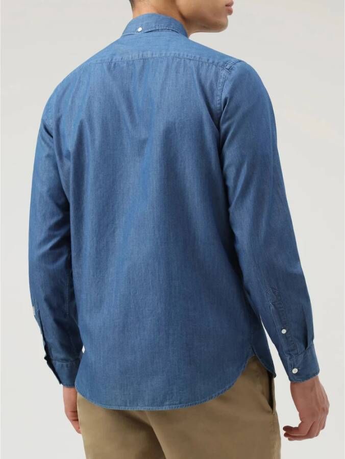 Woolrich Denim Chambray Overhemd voor Heren Blauw Heren