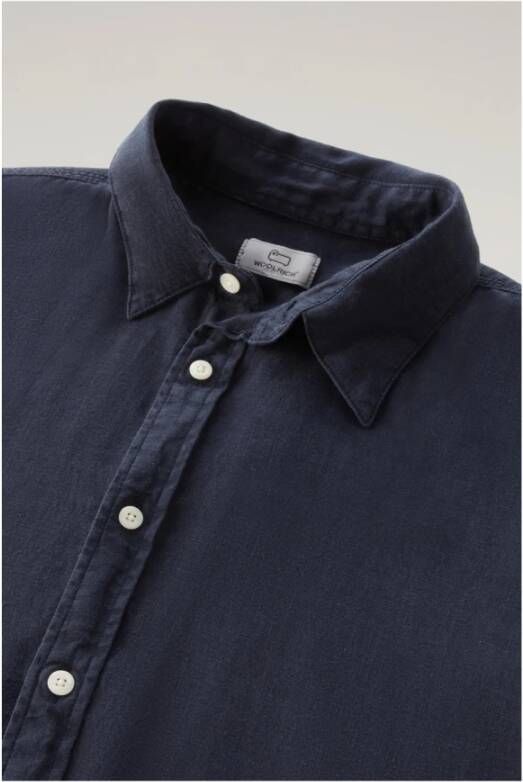 Woolrich Casual Linnen Overhemd Blauw Heren