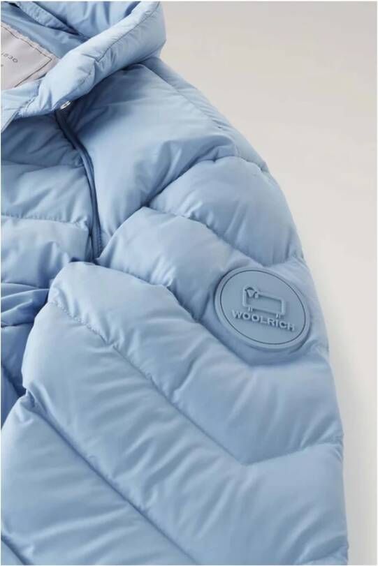 Woolrich Chevron Gewatteerde Jas Lichtblauw Blauw Dames