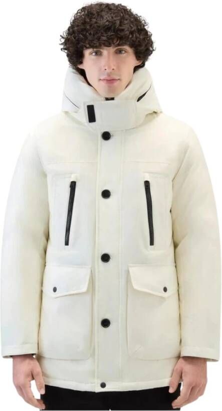 Woolrich Lange Heren Parka van Ramar Stof Wit Heren