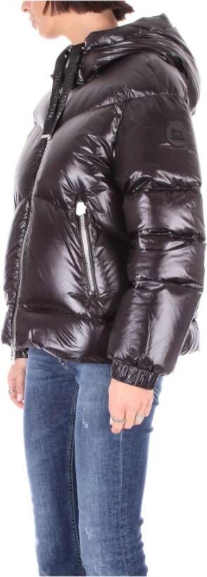 Woolrich Zwarte jas met capuchon zijlogo en zakken Zwart Dames