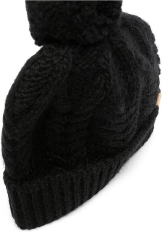 Woolrich Zwarte kabelgebreide muts met logo-patch Zwart Dames