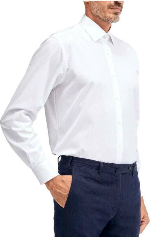 Xacus Twill Evolution Classic Fit massief kleurhals shirt Wit Heren