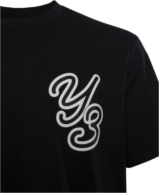 Y-3 Zwart Wit Logo-Flocked Katoenen T-Shirt Zwart Heren