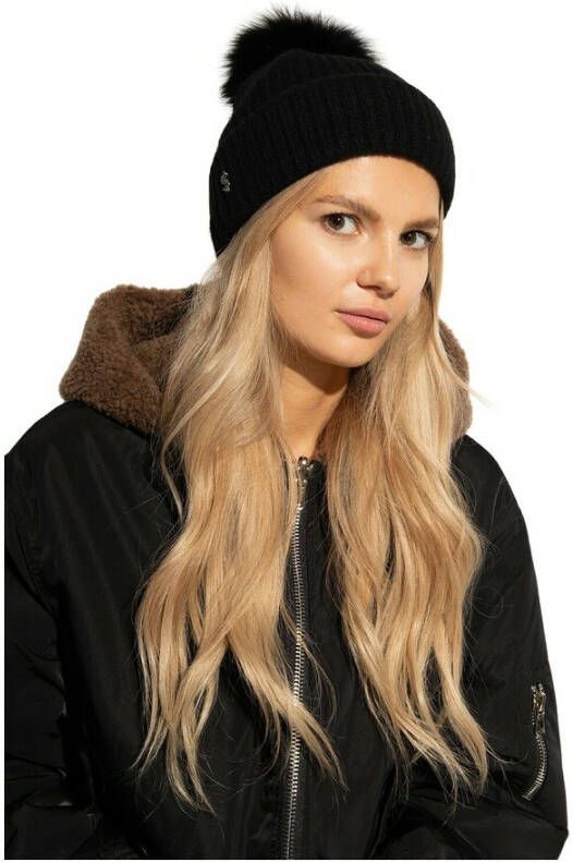 Yves Salomon Beanie met logo Zwart Dames