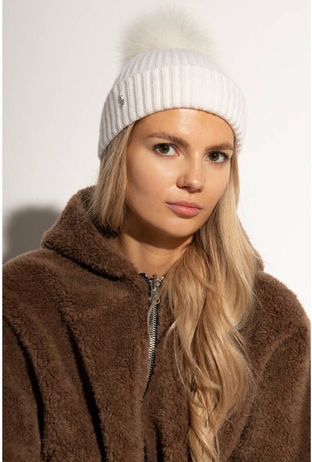 Yves Salomon Beanie met logo Wit Dames