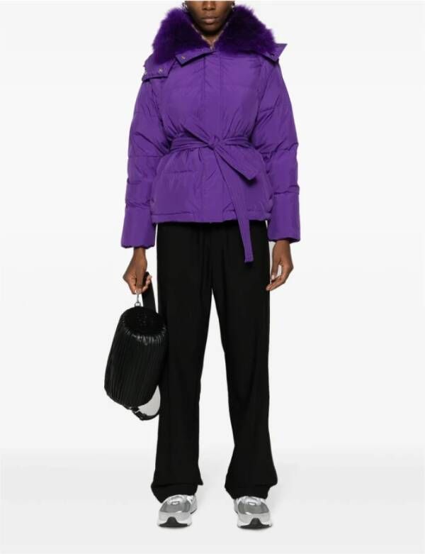 Yves Salomon Gewatteerde jas met imitatiebont gevoerde capuchon Purple Dames