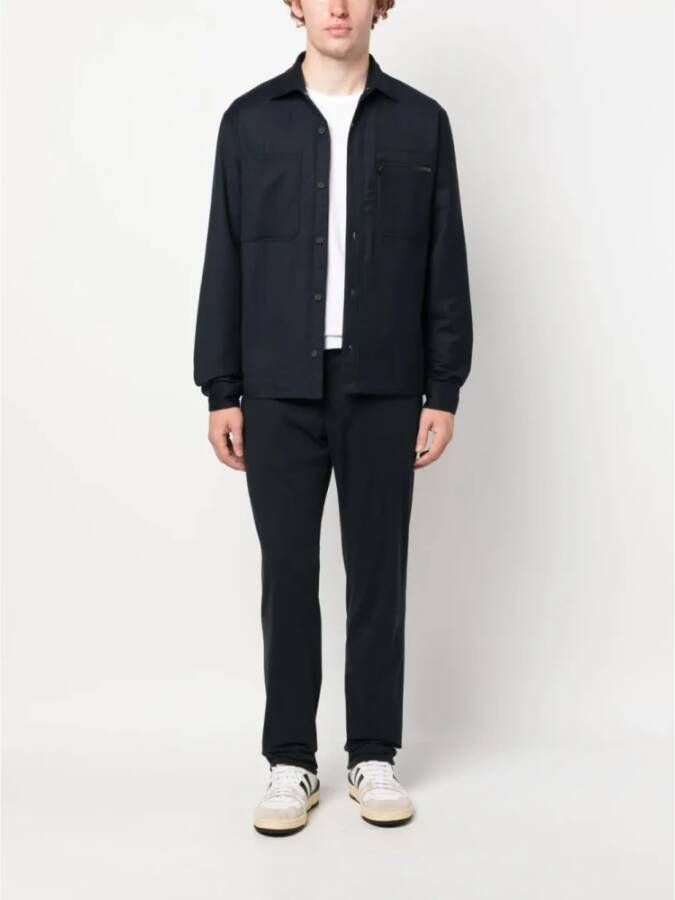 Z Zegna Blauwe Wollen Jas met Puntige Kraag Blauw Heren