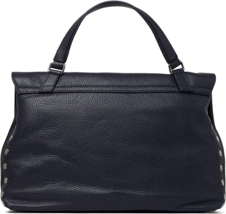 Zanellato Blauwe Leren Grote Postina Schoudertas Blauw Dames