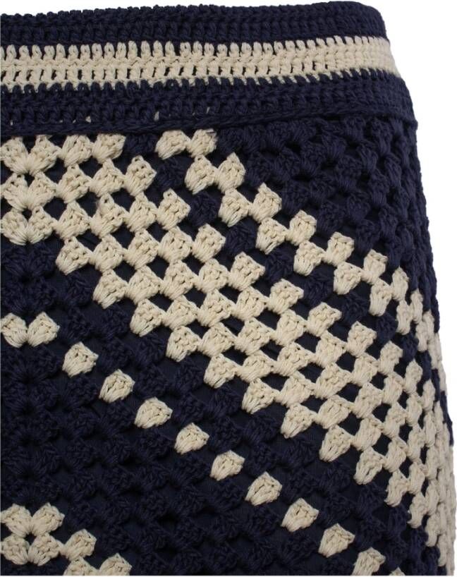 Zimmermann Navy Blauwe Gehaakte Franje Rok Blauw Dames